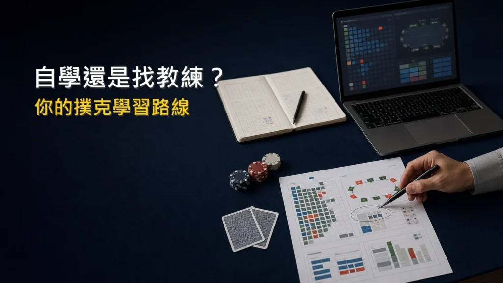 撲克自學與教練協助兩種學習路線示意圖